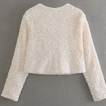 Margovil Long Sleeves Bow Detail Shiny Sequin Top