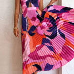 Margovil Halter Backless Cut Out Printed Maxi Pleated Dress