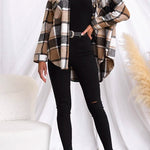 Margovil Lapel Button Down Pockets Plaid Shacket Coat