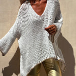 V Neck Dolman Sleeves Irregular Casual Sweater
