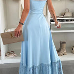 Square Neck Lace Splice Maxi Cami Dress