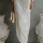 Women's Ivory White Cotton-Linen Blend One-Shoulder Flowing Elegant Dress