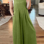 Cotton and linen loose casual one-piece wide-leg overalls