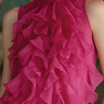Ruffled High-Neck Sleeveless Chiffon Blouse