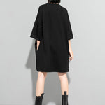 Original Black Zipper Batwing Sleeve Round-Neck Mini Dress