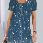 A-Line Loose Flower Print Round-Neck Mini Dresses