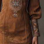 Vintage Suede Embroidered Mini Dress With Long Sleeves