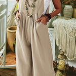 Solid Color Sleeveless Pocket Casual Wide Leg Side Button Jumpsuit