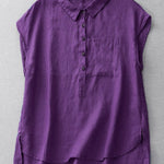 Ladies Casual Sleeveless Shirt With Lapel Button Design