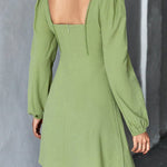 A-Line High Waisted Solid Color Split-Joint Square-Neck Mini Dresses