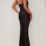 Sleeveless Pleated Solid Color Split-Joint Split-Side Spaghetti-Neck Midi Dresses