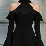 Cold-Shoulder Ruffled Mini Dress With High Neck
