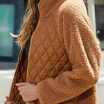 Plush paneled zipped long-sleeve jacket