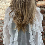 Solid Color Chiffon Ruffled V-neck Patchwork Top