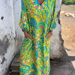 Printed V-neck Pullover Long-sleeved Loose Dress