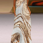 A-Line Loose Contrast Color Pockets Printed Split-Joint V-Neck Maxi Dresses