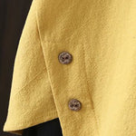 Women'S Solid Color Cotton And Linen Round Neck Button Short Sleeve Irregular Slit At Hem Button Blouse