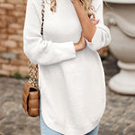 Irregular Hem Side Split Loose Pullover Turtleneck Sweater