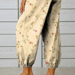 Women's Retro Elegant Floral Art Printed Cotton And Linen Casual Pants