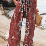 Women's Vintage Ethnic Floral Art Printed Cotton And Linen Casual Pants