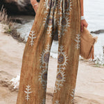 Women's Vintage Ethnic Floral Art Printed Cotton And Linen Casual Pants