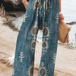 Women's Vintage Ethnic Floral Art Printed Cotton And Linen Casual Pants