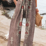 Women's Vintage Ethnic Floral Art Printed Cotton And Linen Casual Pants