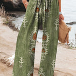 Women's Vintage Ethnic Floral Art Printed Cotton And Linen Casual Pants