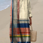 Women's Vintage Geometric Line Art Print Cotton Dress