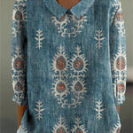 Women's Vintage Ethnic Pattern Art Print Casual Cotton And Linen 3/4 Sleeve Shirt