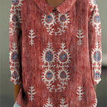 Women's Vintage Ethnic Pattern Art Print Casual Cotton And Linen 3/4 Sleeve Shirt