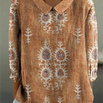 Women's Vintage Ethnic Pattern Art Print Casual Cotton And Linen 3/4 Sleeve Shirt