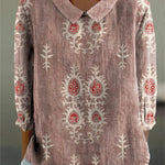 Women's Vintage Ethnic Pattern Art Print Casual Cotton And Linen 3/4 Sleeve Shirt