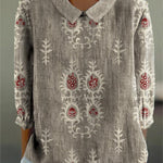 Women's Vintage Ethnic Pattern Art Print Casual Cotton And Linen 3/4 Sleeve Shirt
