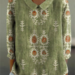 Women's Vintage Ethnic Pattern Art Print Casual Cotton And Linen 3/4 Sleeve Shirt