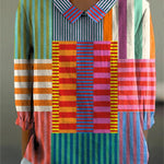 Women's Geometric Line Pattern Art Print Casual Cotton And Linen 3/4 Sleeve Shirt