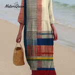 Women's Vintage Geometric Line Art Print Cotton Dress