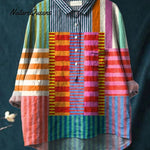 Women's Geometric Line Pattern Art Print Casual Cotton And Linen 3/4 Sleeve Shirt