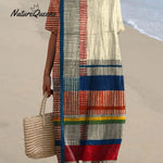 Women's Vintage Geometric Line Art Print Cotton Dress