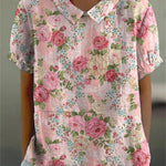 Women's Vintage Lovely Floral Art Print Casual Cotton And Linen Shirt