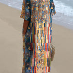 Women's Abstract Geometric Pattern Art Print Flowy Cotton Dress
