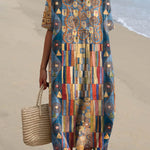 Women's Abstract Geometric Pattern Art Print Flowy Cotton Dress