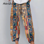 Women's Abstract Geometric Pattern Art Print Casual Cotton And Linen 3/4 Sleeve Shirt