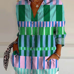 Women's Abstract Geometric Pattern Art Print Casual Cotton Shirt