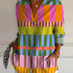Women's Abstract Geometric Pattern Art Print Casual Cotton Shirt