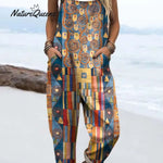 Women's Abstract Geometric Pattern Art Print Casual Cotton And Linen 3/4 Sleeve Shirt