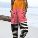 Women's Abstract Pattern Art Print Casual 100% Cotton Wide Leg Jumpsuit