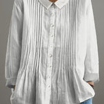 Women's Solid Color Art Casual Cotton And Linen Ruffle Shirt