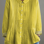 Women's Solid Color Art Casual Cotton And Linen Ruffle Shirt