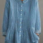 Women's Solid Color Art Casual Cotton And Linen Ruffle Shirt